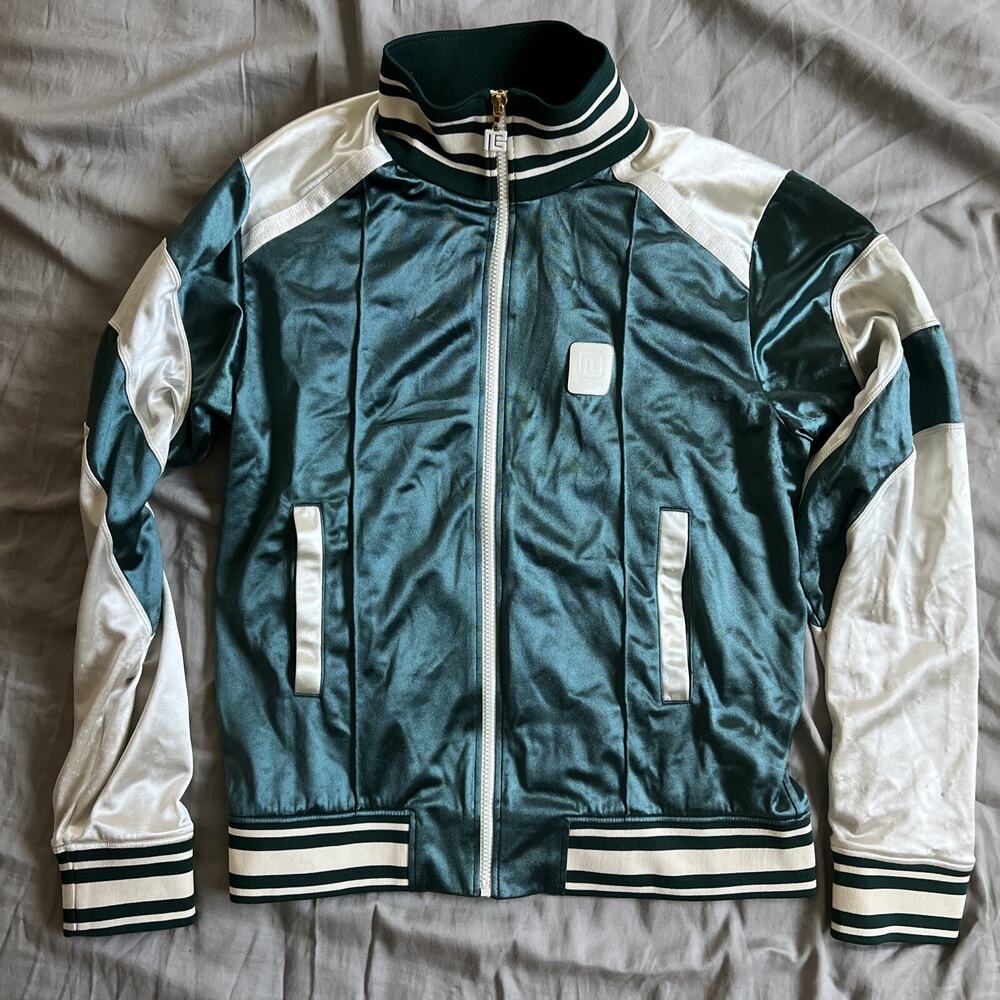 Balmain Men's 70s Satin Jersey Track Jacket - Green Multi - Size M See Photo